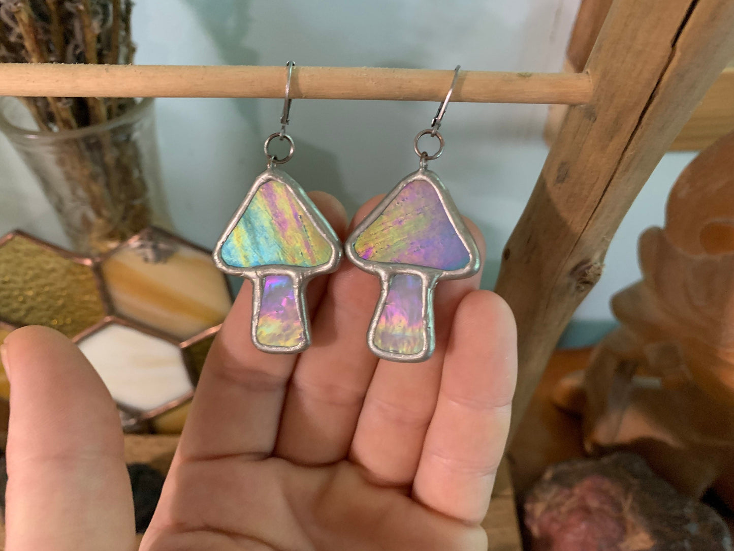 Iridescent Mushroom Earrings