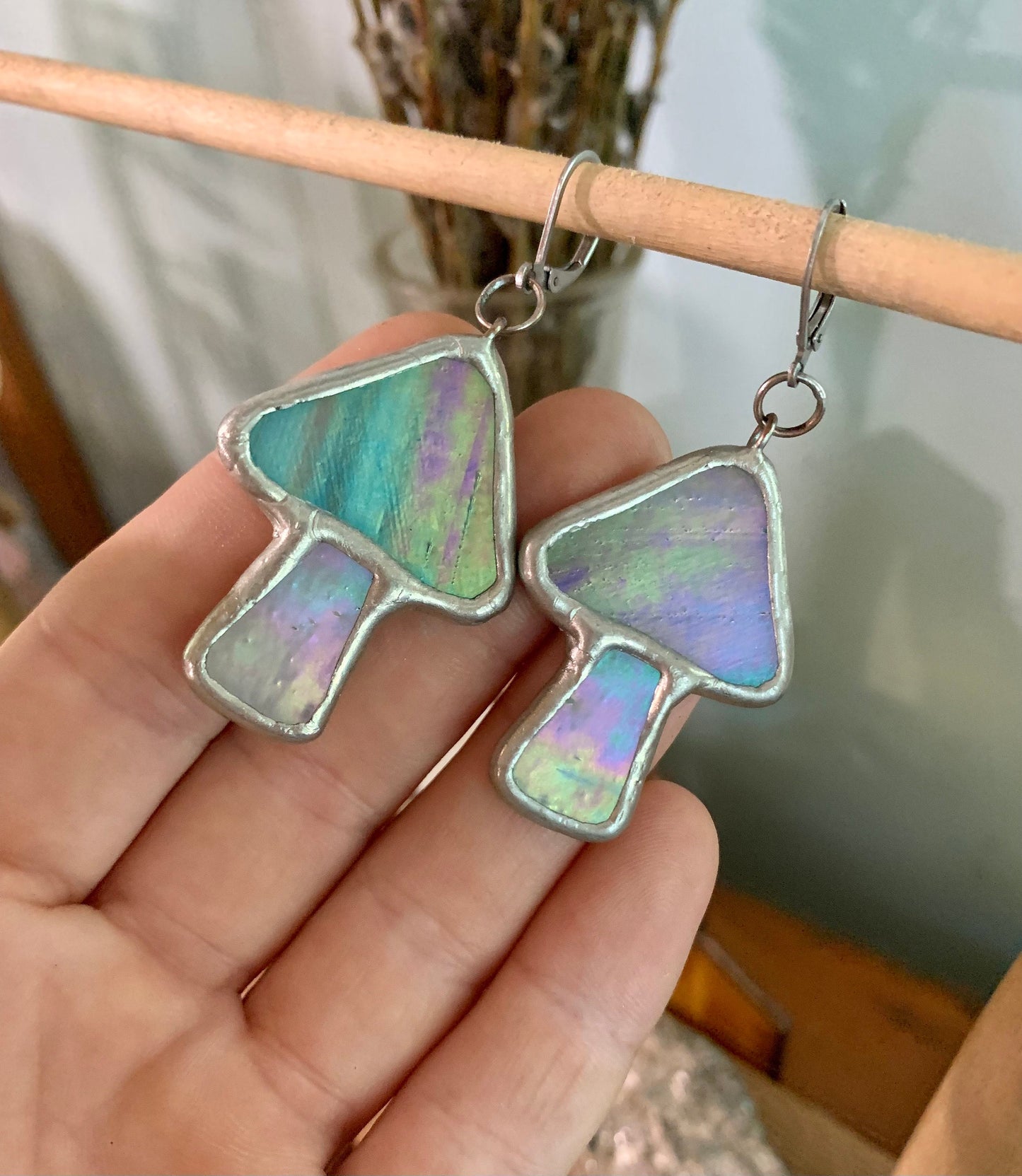 Iridescent Mushroom Earrings