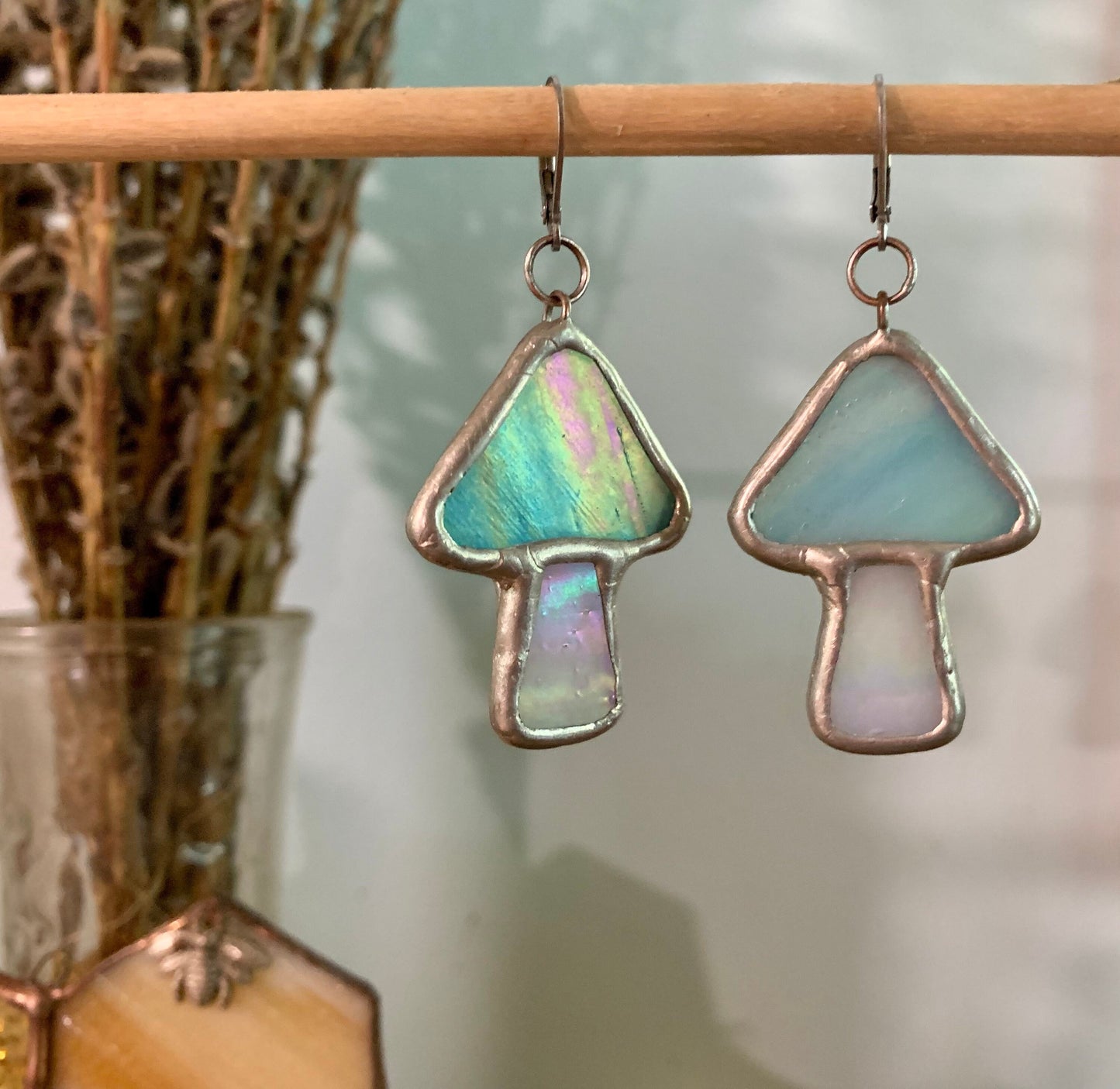 Iridescent Mushroom Earrings