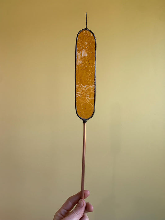 Stained Glass Catail Stake with Copper Stem