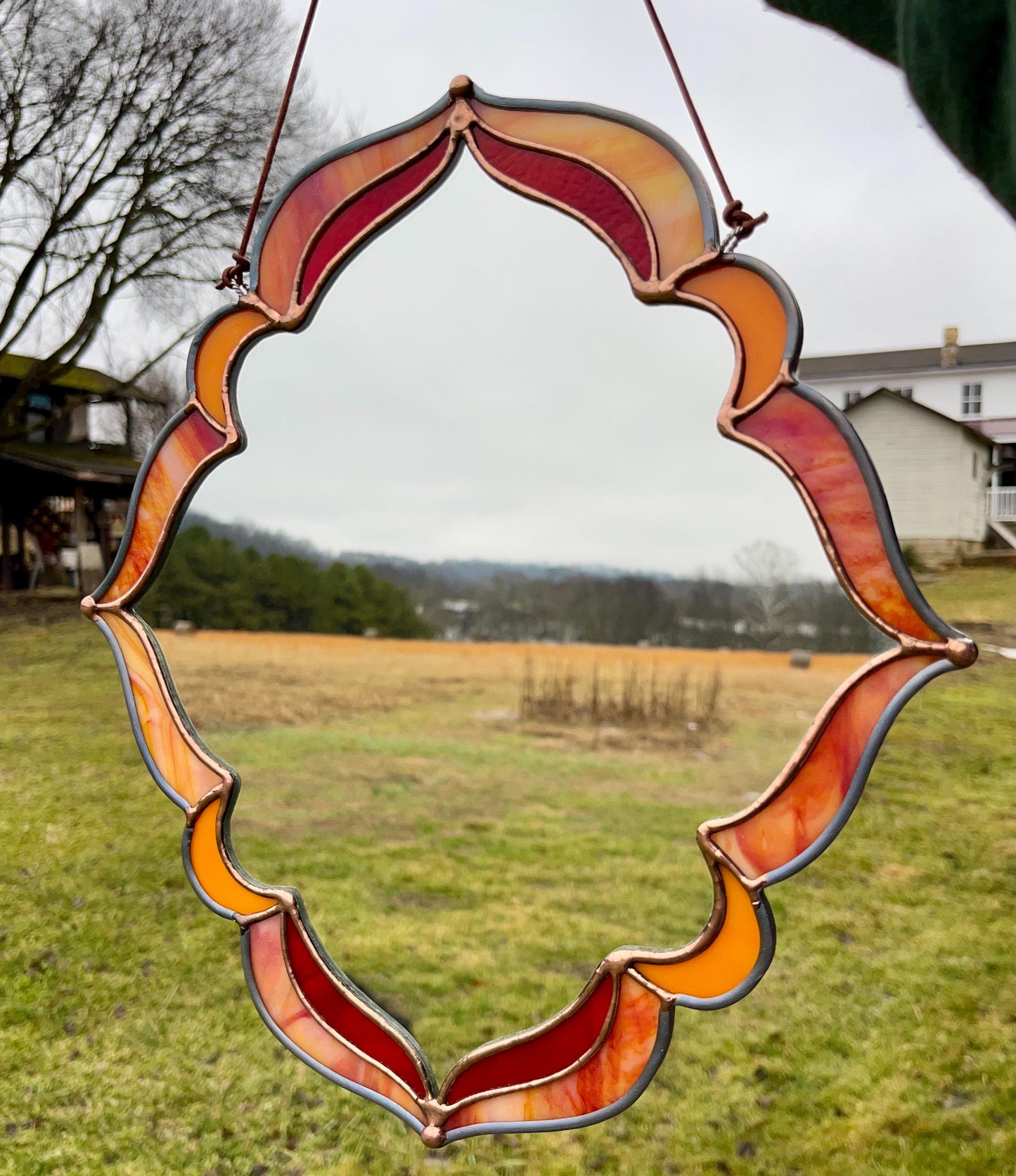 Ember Glow Stained Glass Handmade Wall Mirror