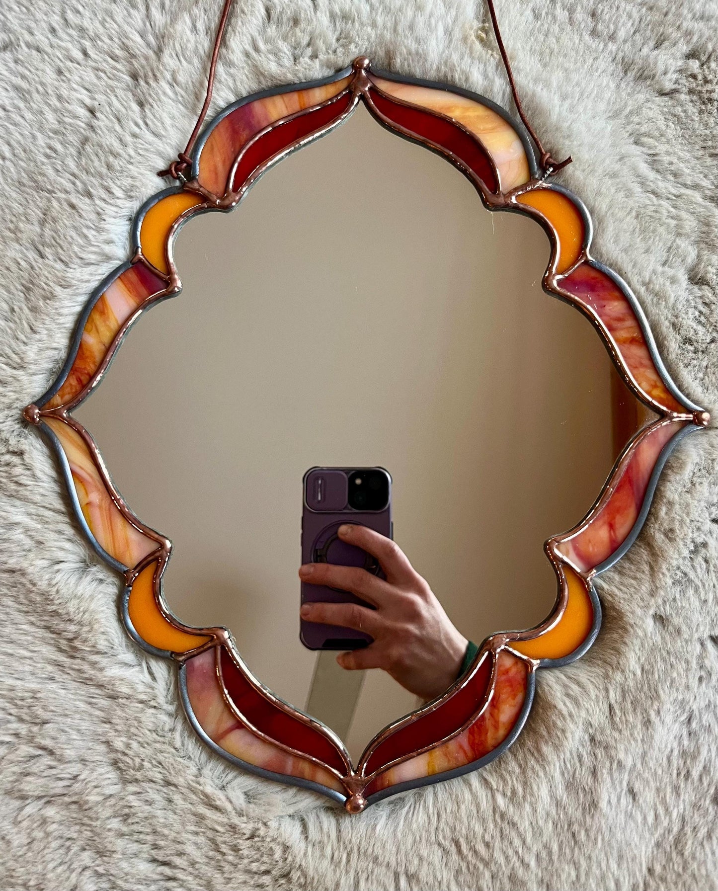 Ember Glow Stained Glass Handmade Wall Mirror