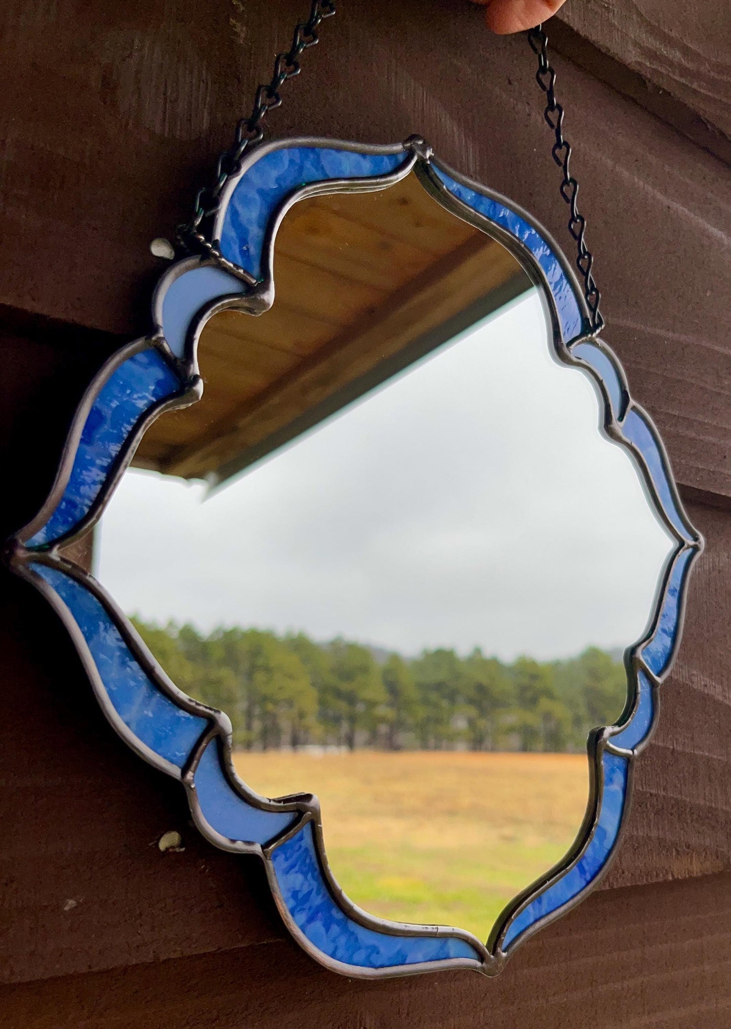 Midnight Violet Stained Glass Handmade Wall Mirror