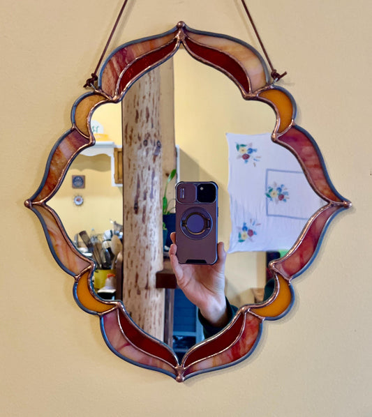 Ember Glow Stained Glass Handmade Wall Mirror
