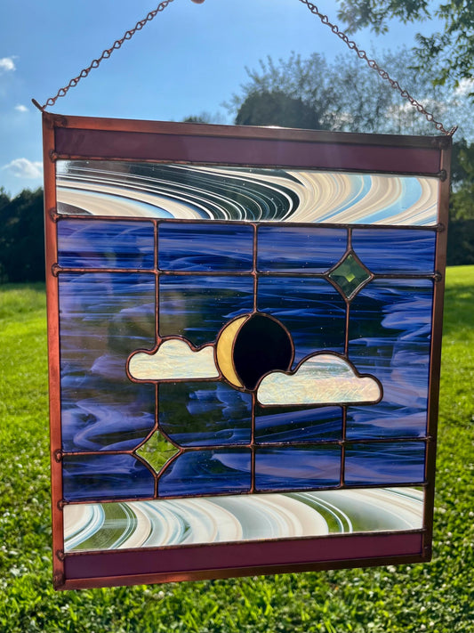 Purple Night Scene Stained Glass Panel
