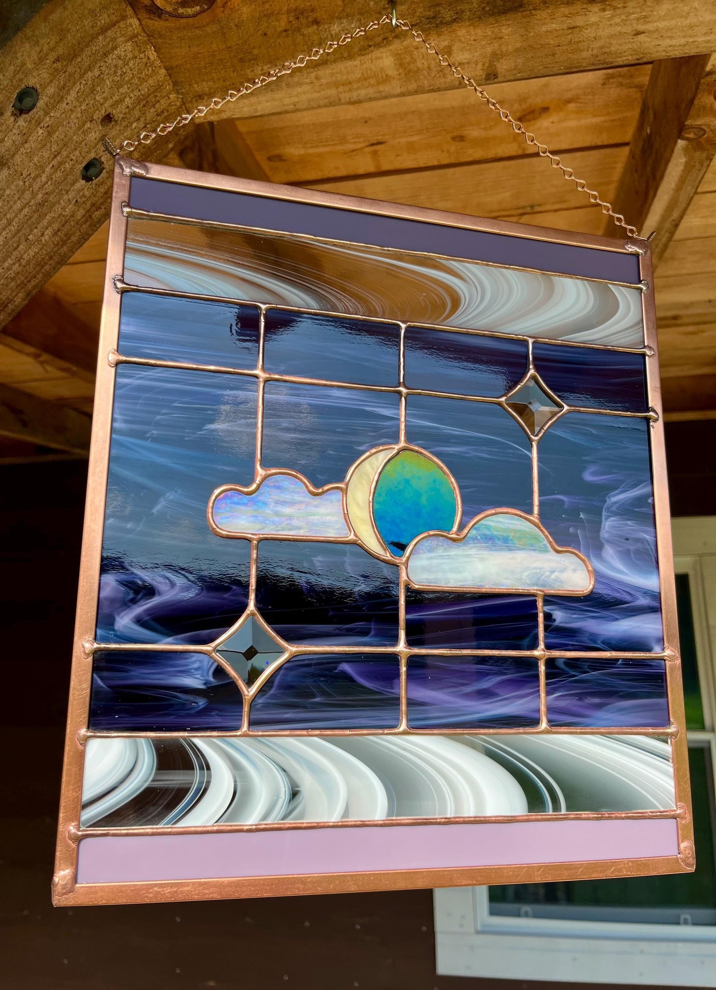 Purple Night Scene Stained Glass Panel