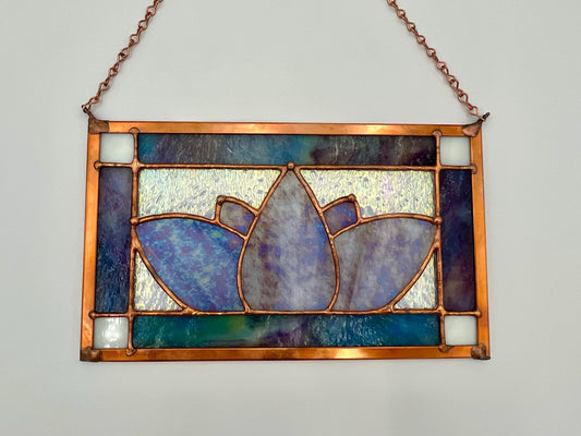 Purple Iridescent Lotus Stained Glass Handmade Panel