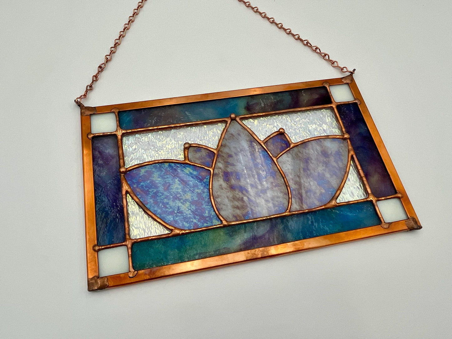 Purple Iridescent Lotus Stained Glass Handmade Panel