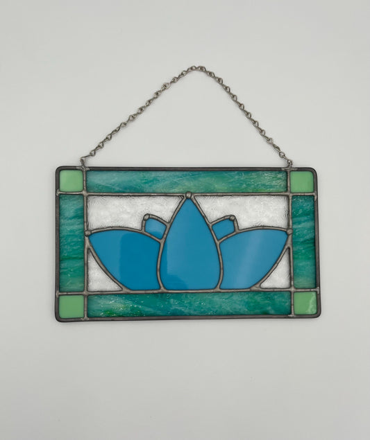 Blue Lotus Stained Glass Panel