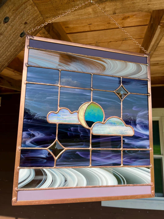 Purple Night Scene Stained Glass Panel