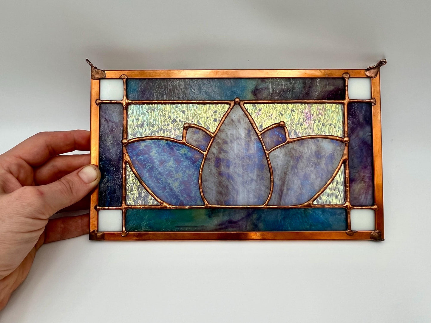 Purple Iridescent Lotus Stained Glass Handmade Panel