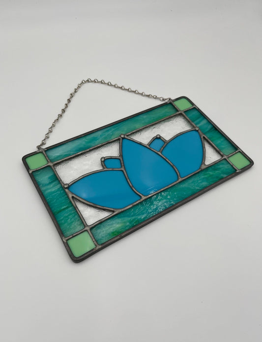 Blue Lotus Stained Glass Panel