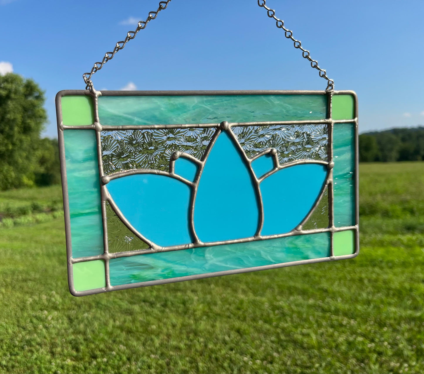 Blue Lotus Stained Glass Panel