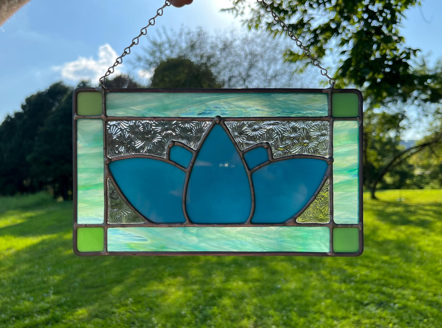 Blue Lotus Stained Glass Panel