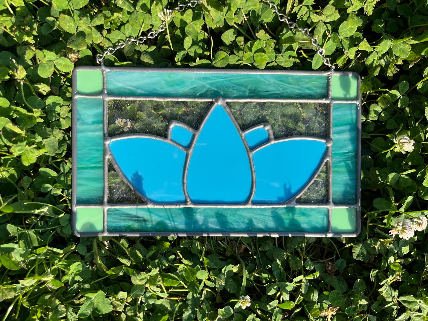 Blue Lotus Stained Glass Panel